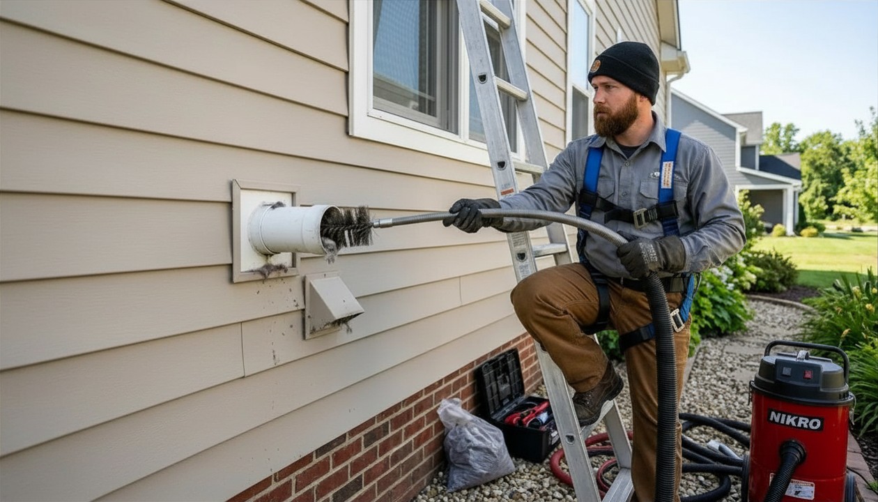 Doctor Vent crew cleaning apartment dryer vents in Madison, WI